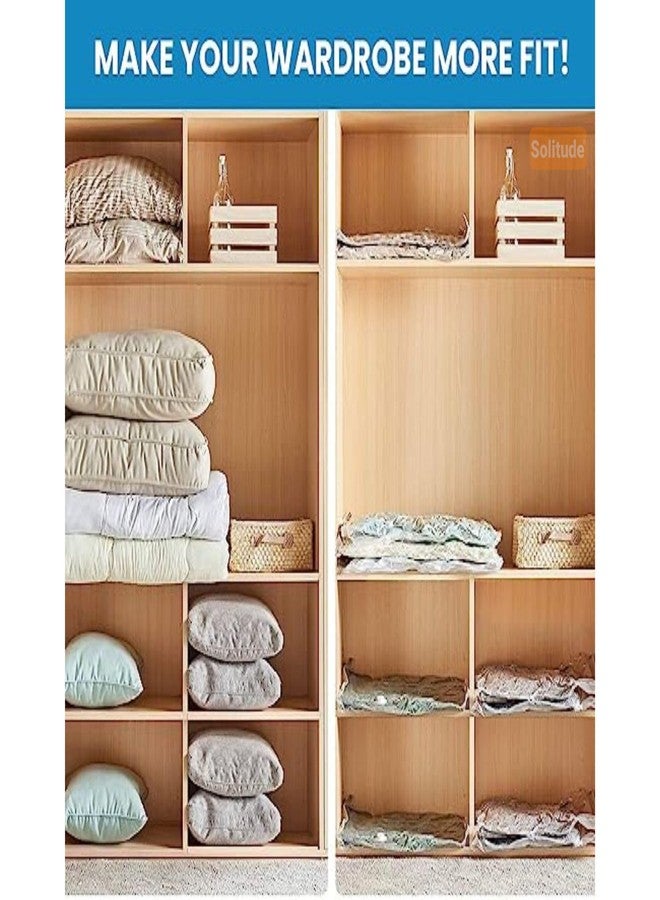 Solitude Reusable Vacuum Storage Bags (2S+2M+1L Bags, 1 Pump) for Clothes, Blankets and Bedding - Space-Saving Solution with Hand Pump for Travel and Home Storage - Image 5